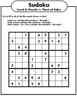 Printable Sudoku Puzzles: Very Easy