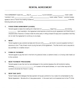 Free Rental Agreement Template Contents 