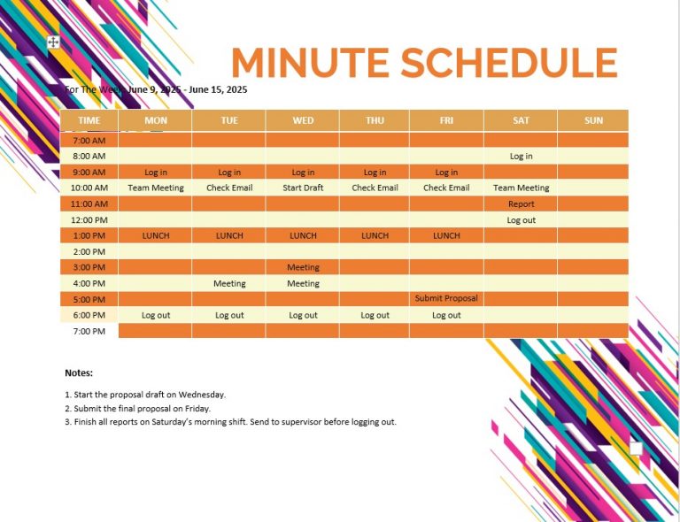 10  Minute Schedule Template Sample Template Business PSD Excel