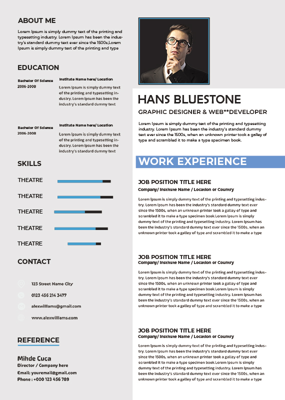 10+ Theatre Resume free template in PSD Template Business PSD, Excel