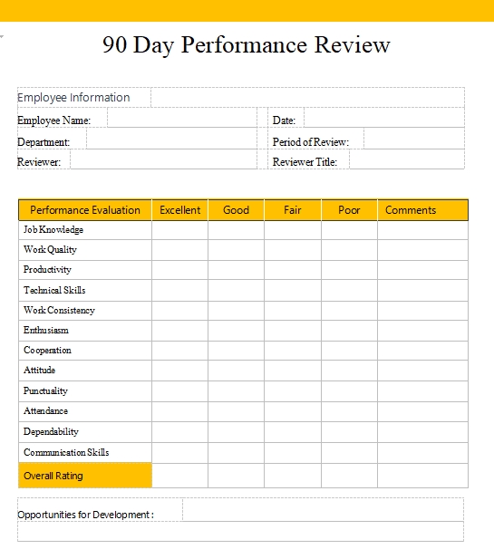 10+ 90 Day Performance Review Template Template Business PSD, Excel