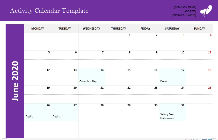 10 Activity Calendar Template Template Business PSD Excel Word PDF