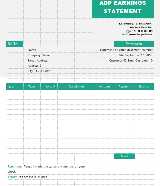 10+ ADP Earnings Statement Template Template Business PSD, Excel