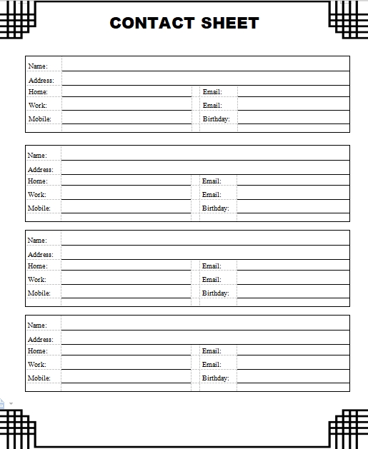 Free Printable Contact Information Forms Printable Templates