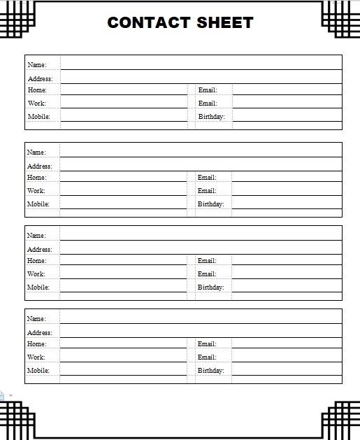 Printable Contact Information Form Printable Forms Free Online