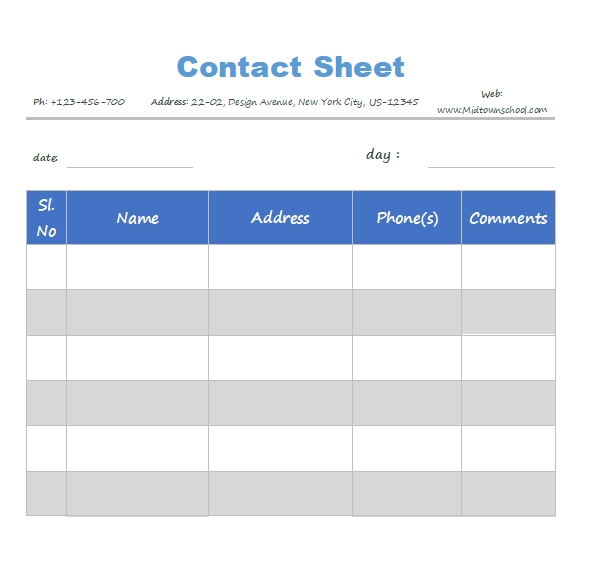 10+ contact sheet template Template Business PSD, Excel, Word, PDF