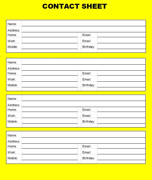 Contact Information Form Printable Business