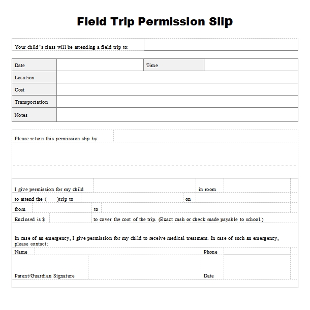 Printable Field Trip Permission Slip Template