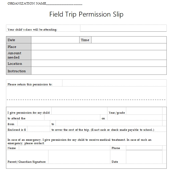 Free Printable Field Trip Permission Slip