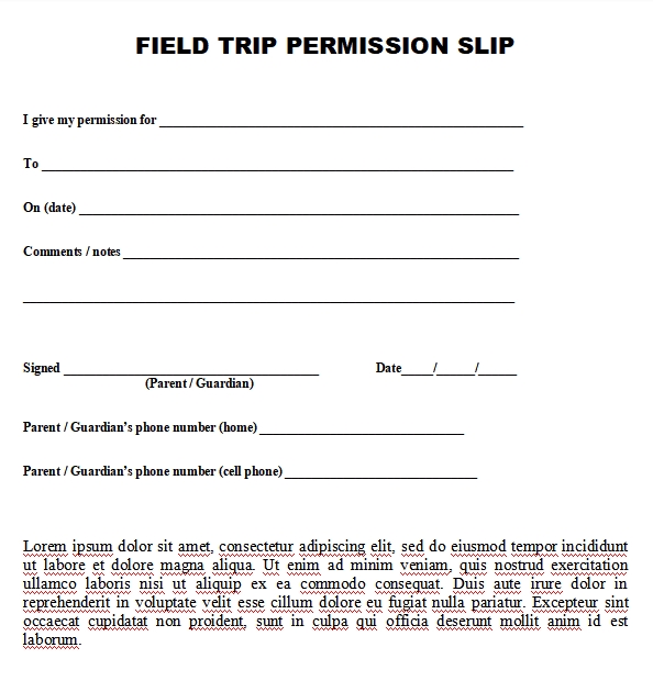 Printable Field Trip Permission Slip Form Printable Forms Free Online