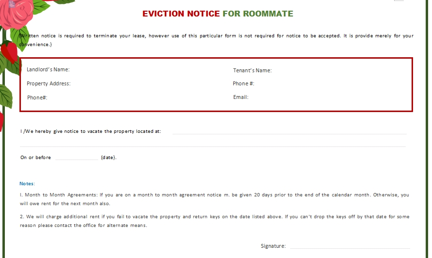 5 30 Day Notice To Roommate Template Template Business PSD Excel 