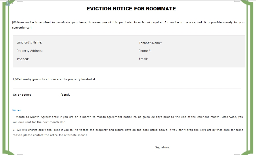 5 30 Day Notice To Roommate Template Template Business PSD Excel 