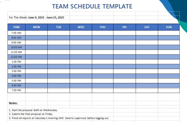 10  8 Team Schedule Template Template Business PSD Excel Word PDF