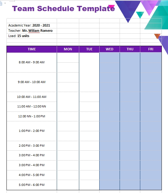 10  8 Team Schedule Template Template Business PSD Excel Word PDF