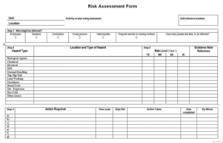 5+ Risk Assessment Template 