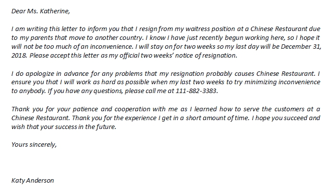 Resignation Letter For A Job You Just Started And Its Example 