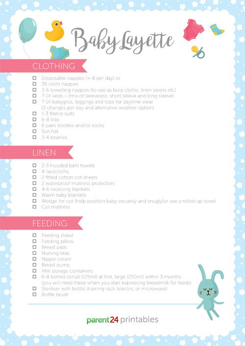 Printable: Baby Layette list of everything baby will need | Parent24