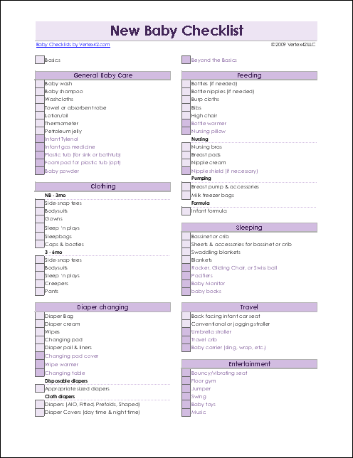 New Baby Checklist   Printable Newborn Checklist and Baby Checklist