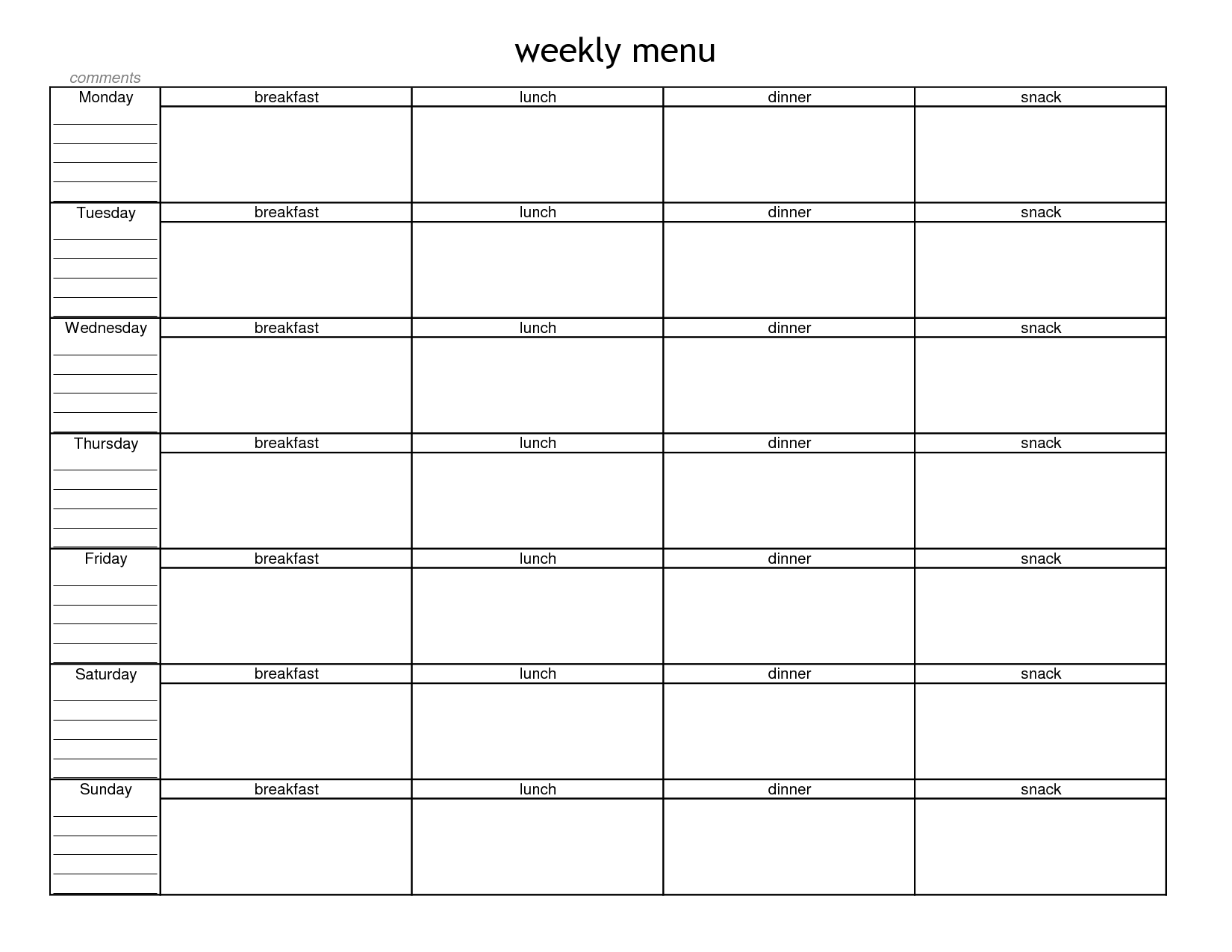 Blank Weekly Menu Planner Template | Menu Planning in 2019 