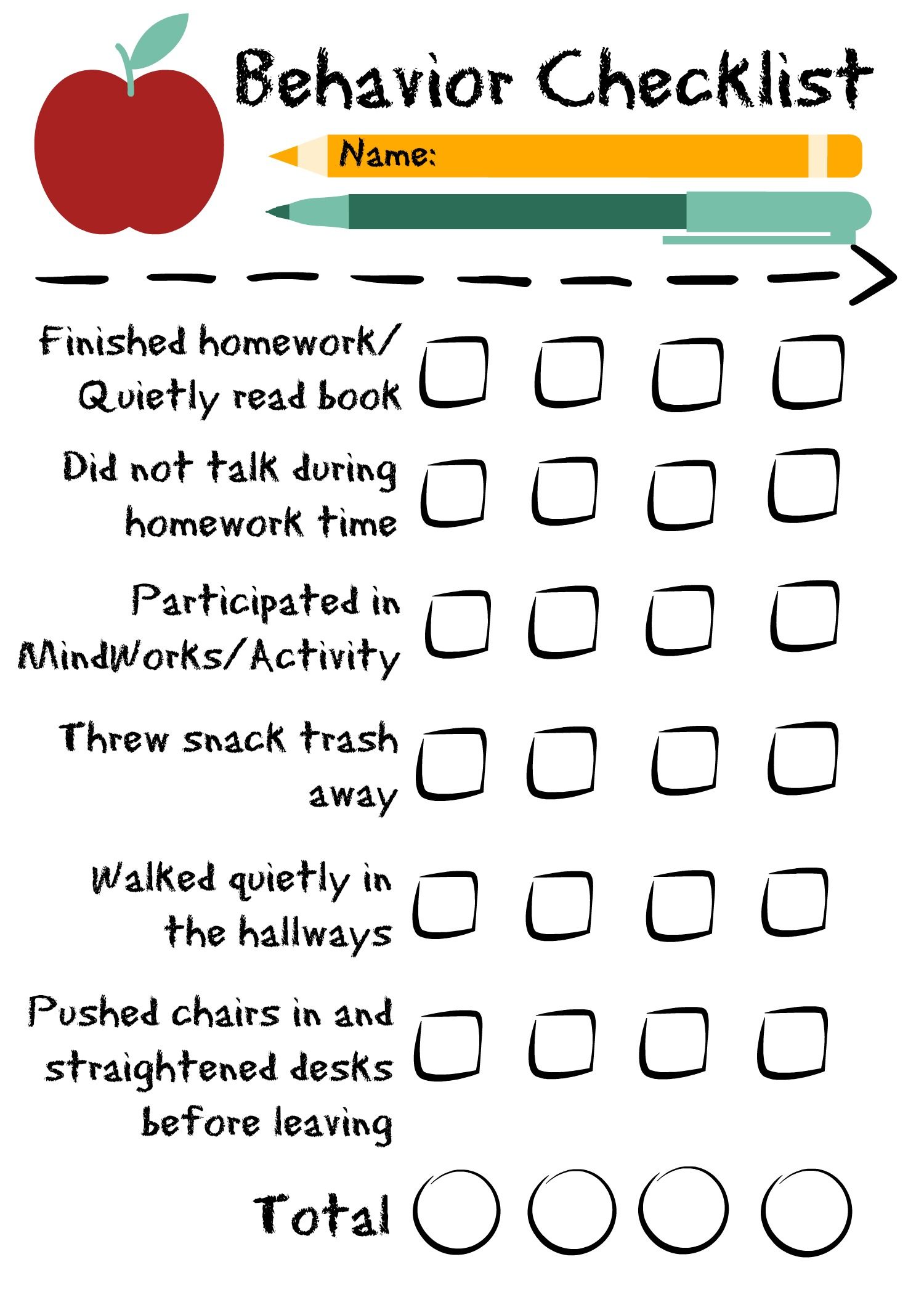 Behavior Checklist for the classroom! Good for students in 