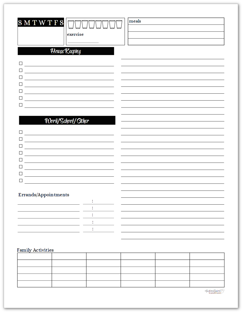 Black and White Daily Task List Planner Printables | Printables 