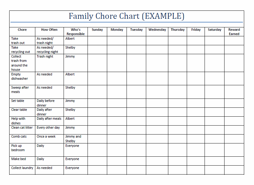 Printable Family Chore Charts Template | Home | Teen chore chart 