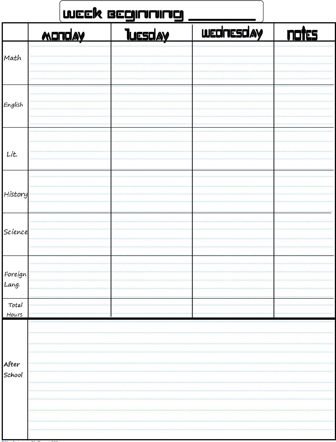 Free Printable School Planner Weekly Academic Template Schedule 