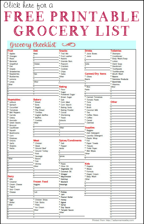 Organized Grocery List   3 FREE printable templates | graphics etc 