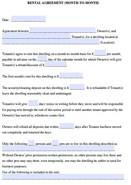 Free Printable Month To Month Lease Agreement | Template ...