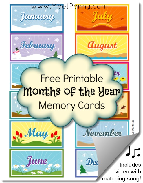 Free Printable Months of the Year Memory Cards   Meet Penny