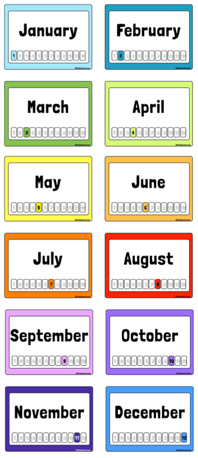 Free Printable Months of the Year Flashcards