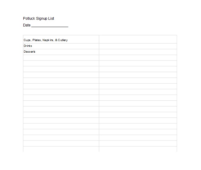Free printable Potluck Sign Up Sheets for Excel or Google Sheets 