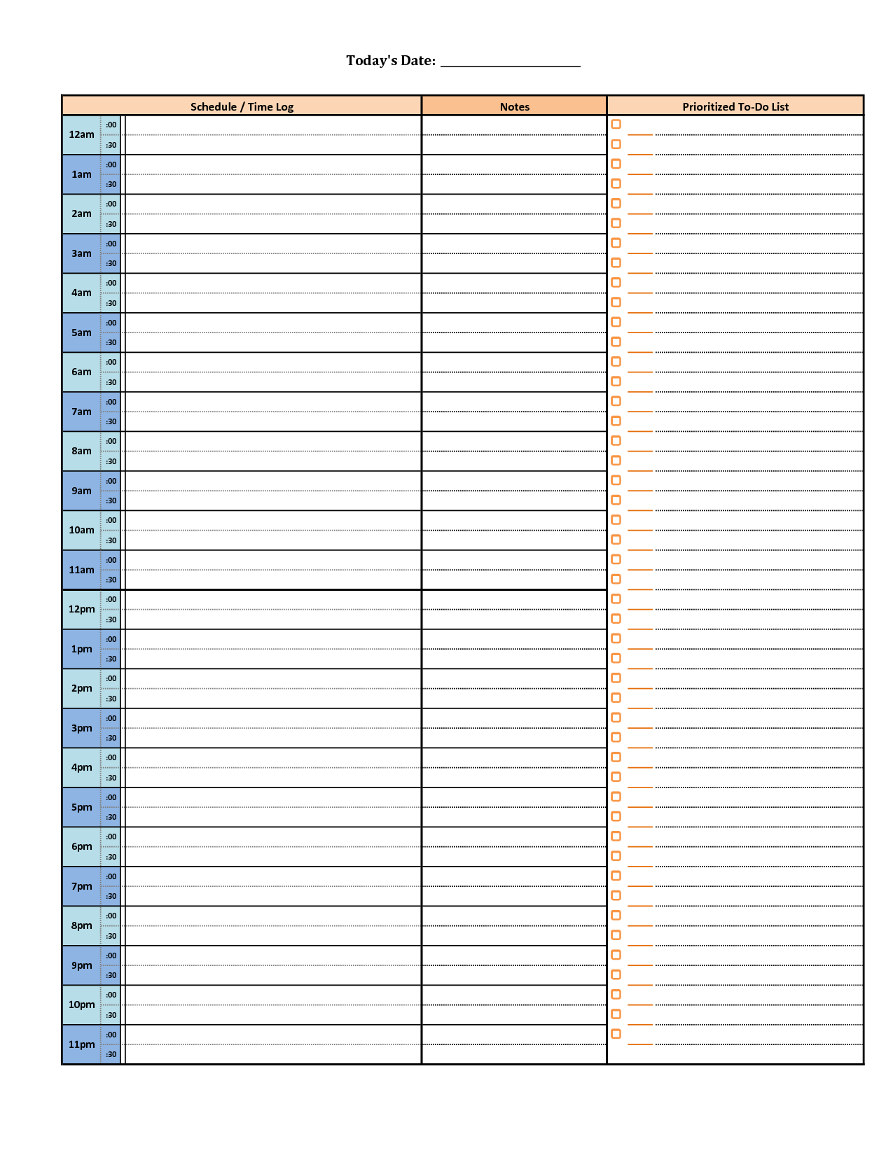 Printable Daily Hourly Schedule Template | Dorm | Hourly planner 