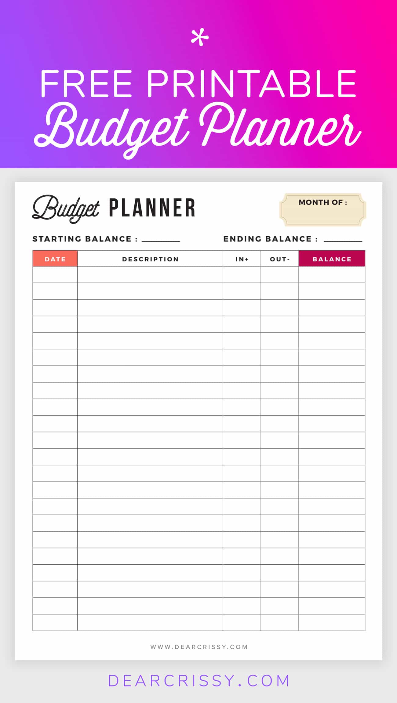 Free Budget Planner Printable   Printable Finance Planner
