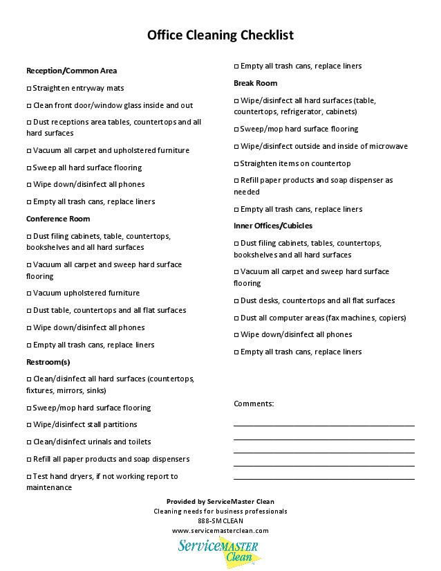 Office Cleaning Checklist Printable image | ServiceMaster 