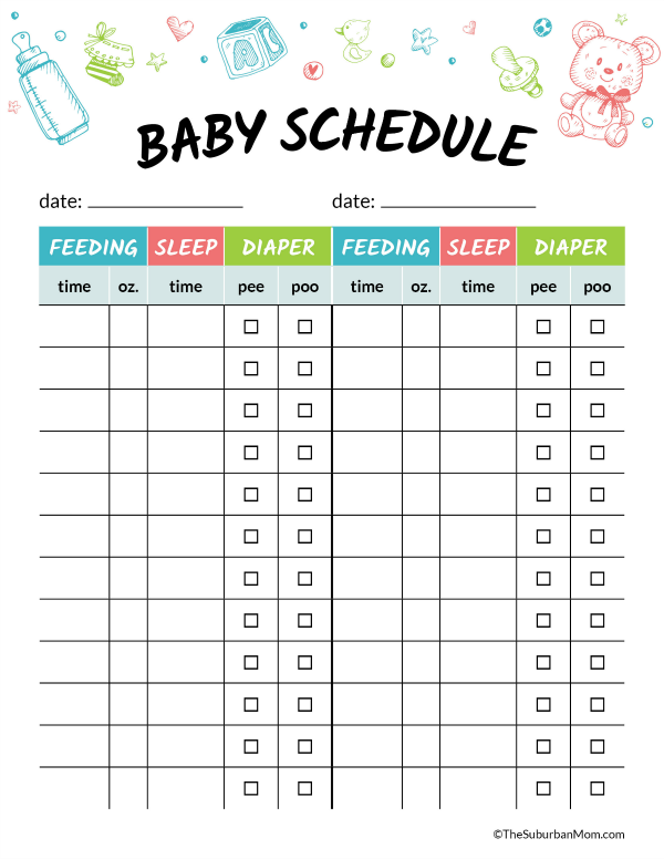 Printable Baby Feeding and Diaper Chart