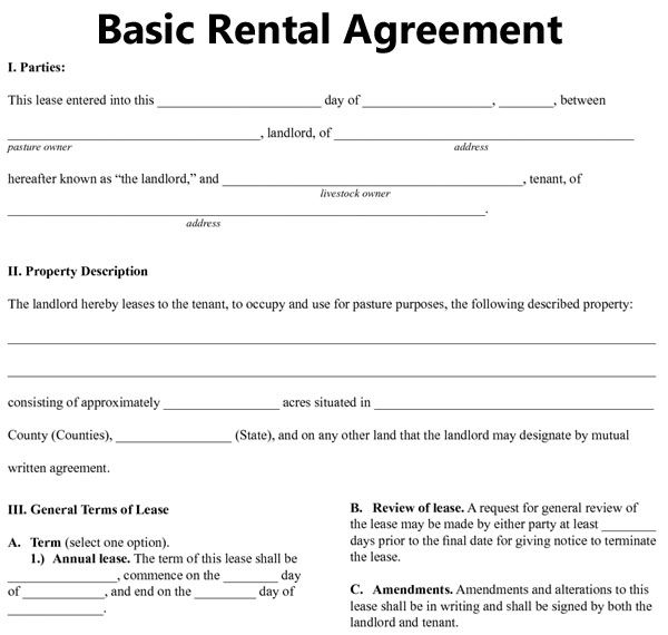 Free Blank Lease Agreement | Basic Rental Agreement Fillable : 39 