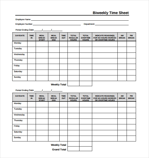 Printable Bi Weekly Timesheet | Template Business PSD, Excel, Word, PDF