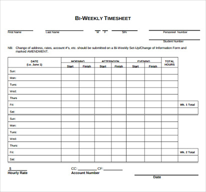 Printable Bi Weekly Timesheet | Template Business PSD, Excel, Word, PDF