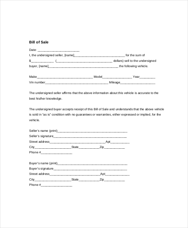 Vehicle Bill of Sale Template   14+ Free Word, PDF Document 