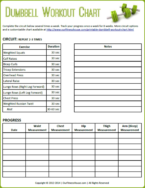 Printable Dumbbell Workout Chart to Create Your Own Fitness Plan