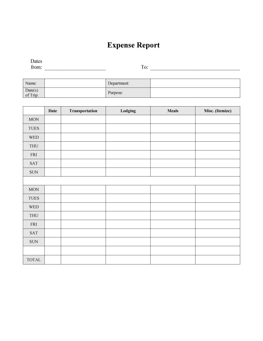 A printable expense report to be completed and/or submitted 