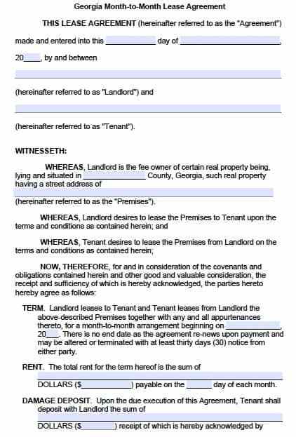 Free Georgia Monthly Lease Agreement – PDF Template