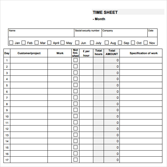 Free Printable Monthly Timesheet Template | room surf.com
