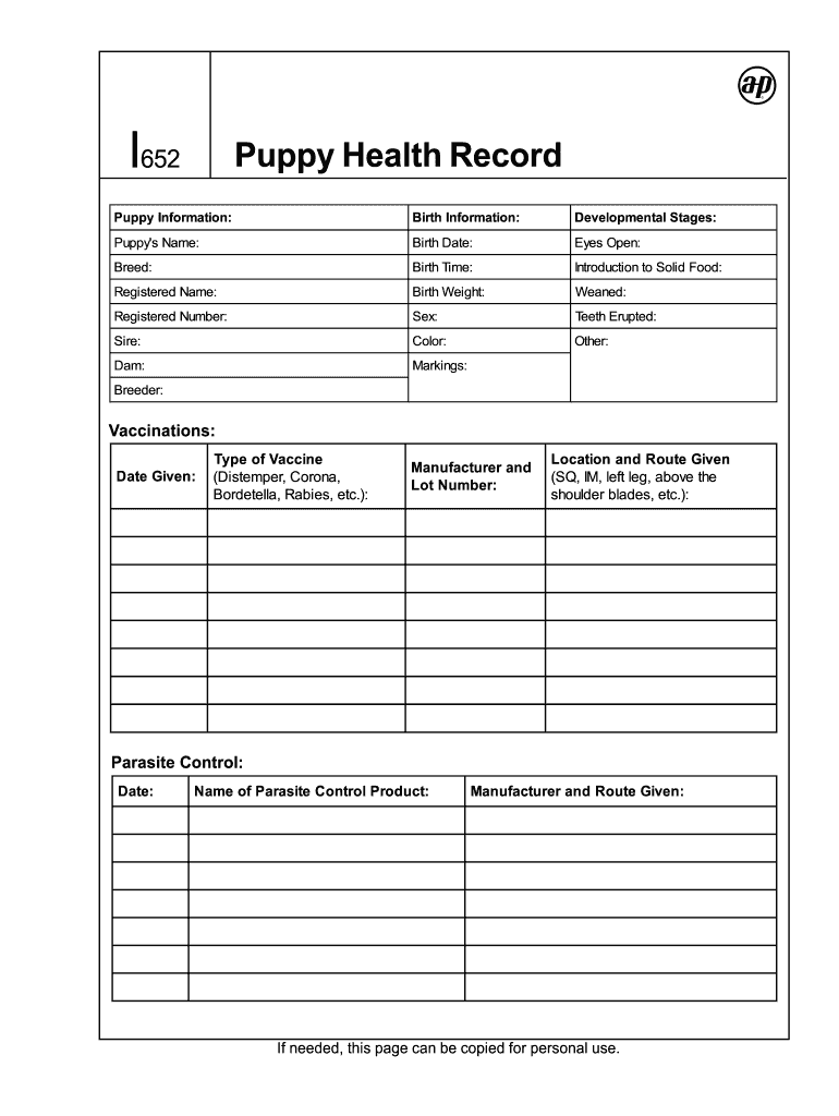 Printable Puppy Health Records | Template Business PSD, Excel, Word, PDF
