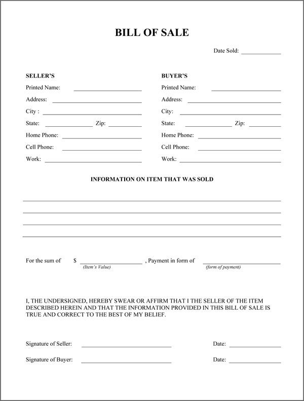 Free Printable Rv Bill of Sale Form Form (GENERIC) | Sample 