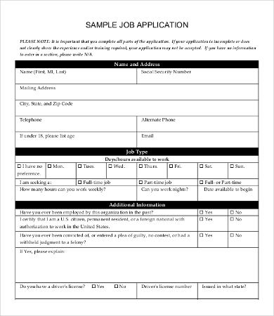 Job Application Template   Best Sample that Works