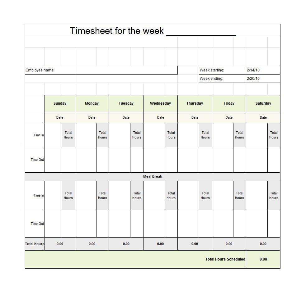 40 Free Timesheet / Time Card Templates ᐅ Template Lab