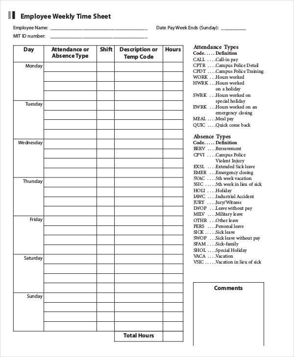 30+ Printable Timesheet Templates   Word, PDF | Free & Premium 