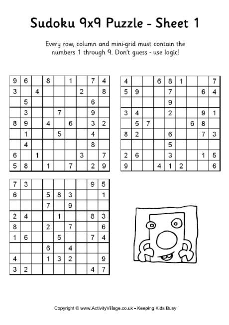 Sudoku 9x9  free printable kids' puzzles | Family Fun | Sudoku 